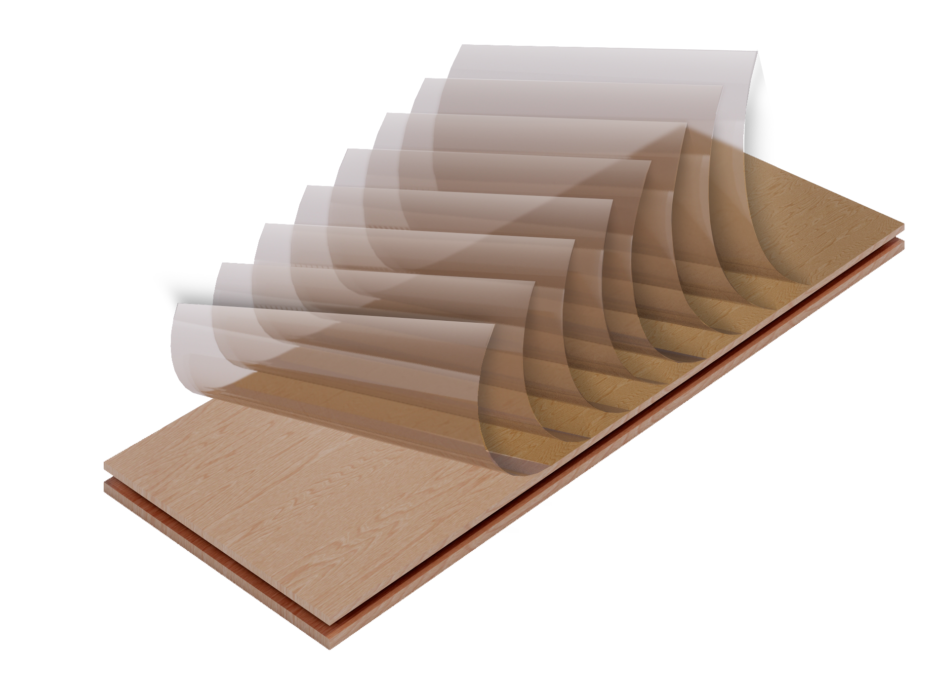 Finish is applied in multiple coats to engineered hardwood flooring. 